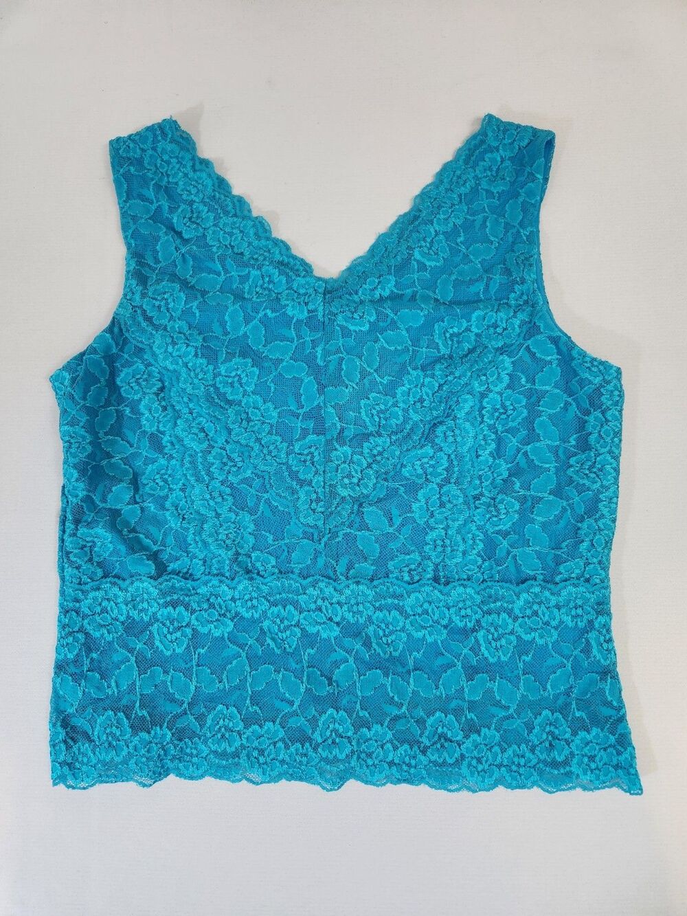 Sharon Young Teal Lace Top Cropped Y2K Sleeveless Womens M Lined NWT Cami